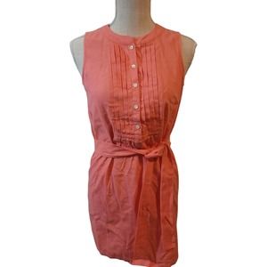 J.CREW XXS Peach Linen  Blend Button Front Belted Midi Dress